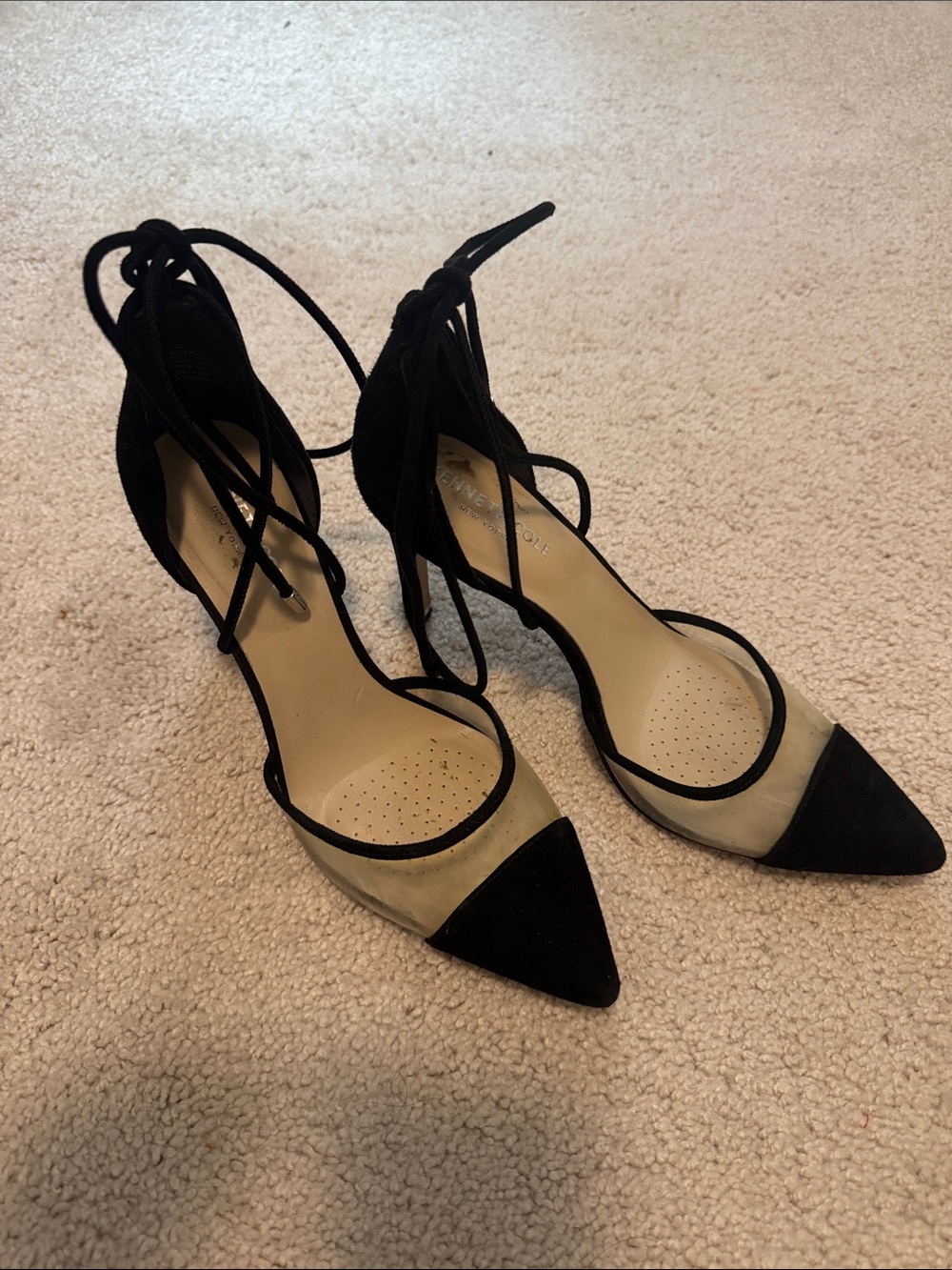 Kenneth Cole Black and Nude Pointed-Toe Lace-Up Heels